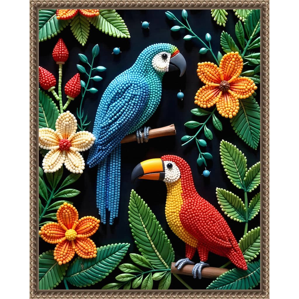 Parrot and Toucan In a Beaded Forest by Uma Gokhale Framed Canvas Wall Art