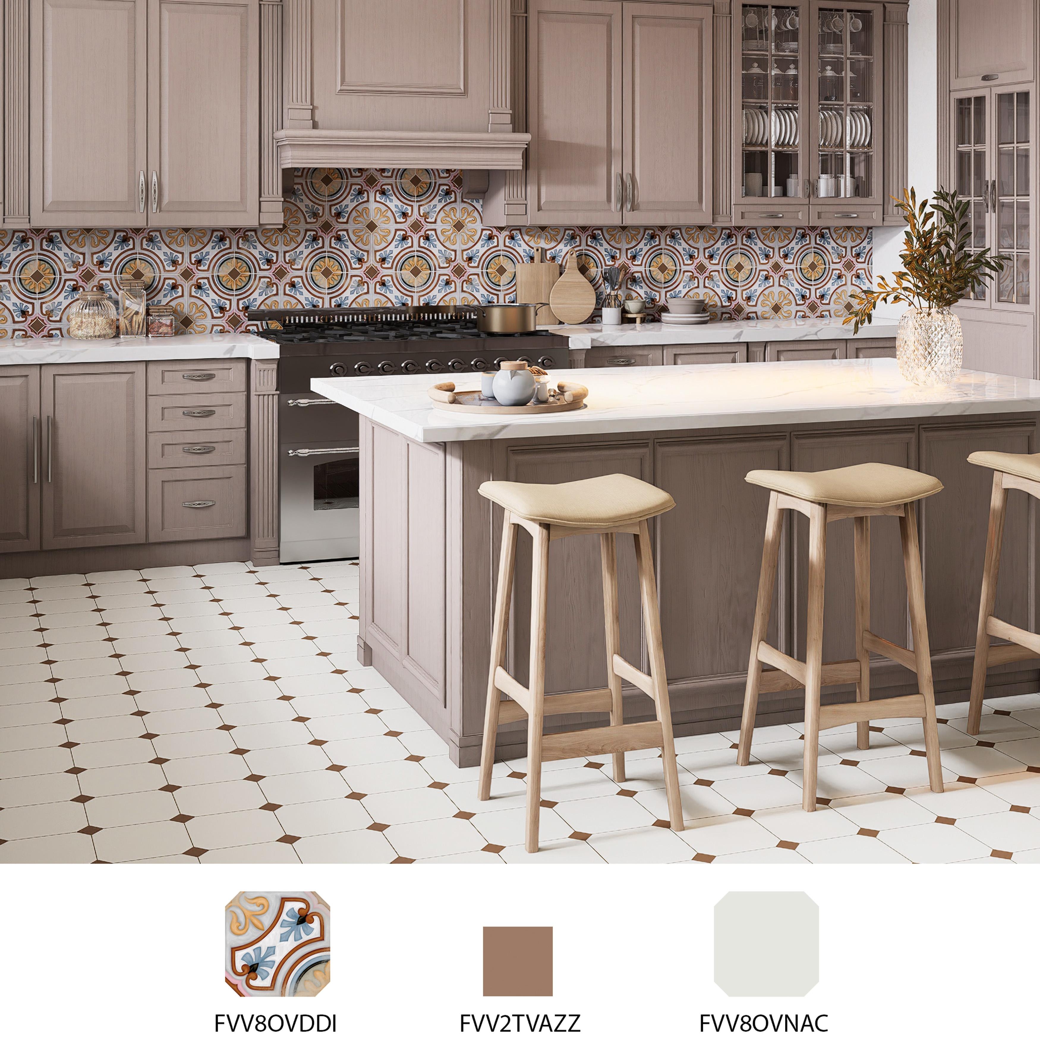 Merola Tile Vaudeville Octagon Nacar with Taco Marron 7-7/8