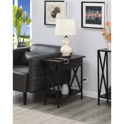 Flip Top End Table with Charging Station - HomeStock Storage Side Table, USB Ports & Power Outlets - 24