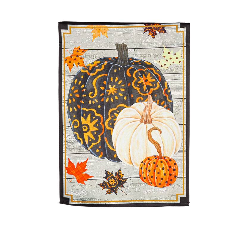 28 in. x 44 in. Patterned Pumpkins and Leaves House Suede Flag
