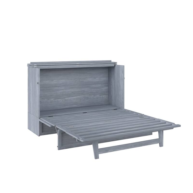 Deerfield Queen Murphy Bed Chest with 6" Mattress, Storage Drawer & Built-In Charger in Driftwood