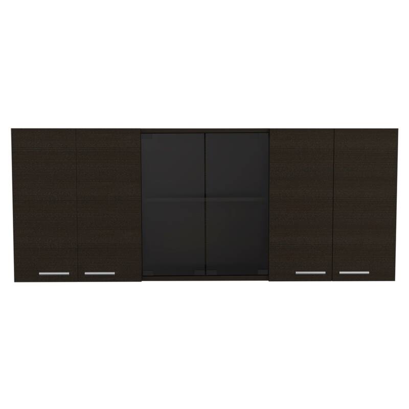 TUHOME Superior 150 Wall Cabinet with Glass Doors, 2 Double Cabinets, 4 Inner Shelves, Dish Rack and Cup Rack - N/A