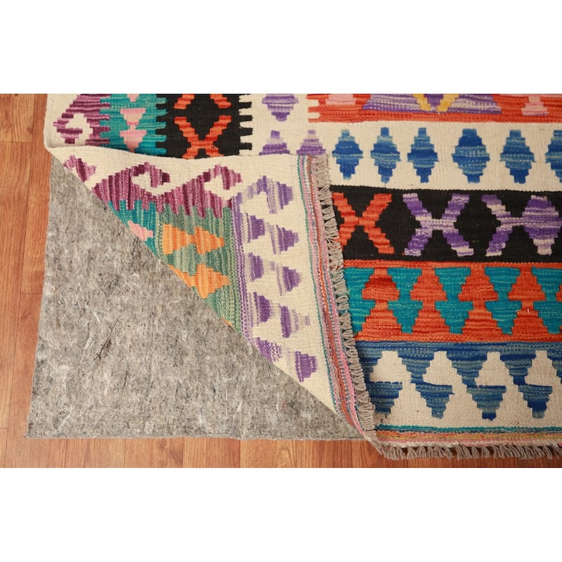 Reversible Kilim Oriental Area Rug Hand-Woven Dining Room Wool Carpet - 9'10"x 12'11"