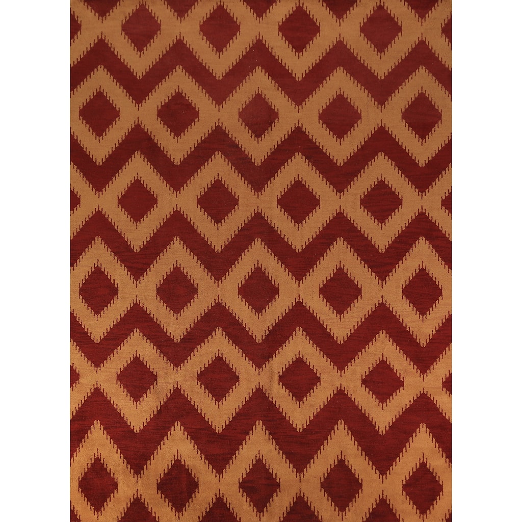 Hand Knotted Oriental 100% Wool Carpet Modern Geometric Red Moroccan Area Rug - 11' 7'' X 8' 10''