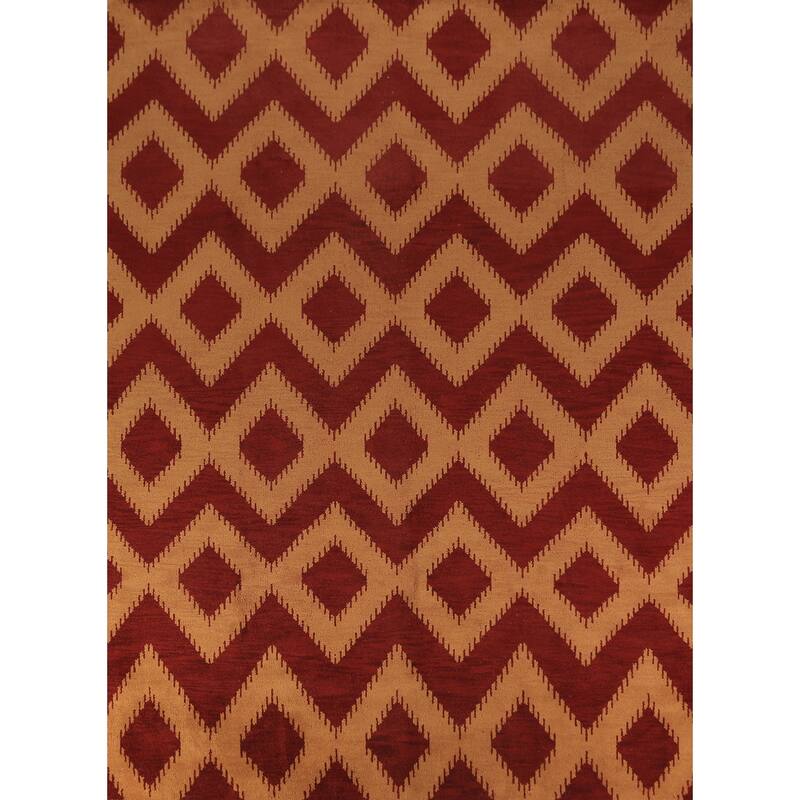 Hand Knotted Oriental 100% Wool Carpet Modern Geometric Red Moroccan Area Rug - 11' 7'' X 8' 10''