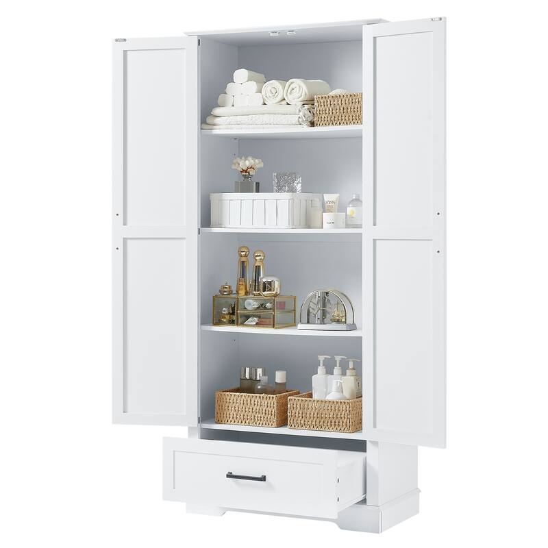 Roomfitters Tall Bathroom Storage Cabinet with 2 Doors 1 Drawer and Adjustable Shelf Painted MDF Structure, White