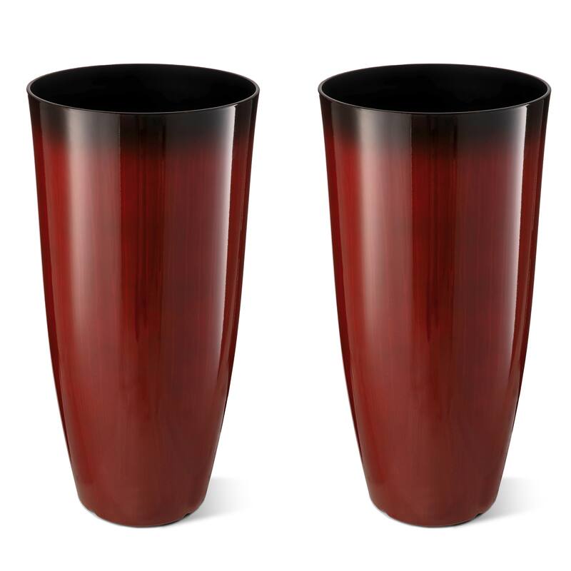 Glitzhome 30"H Set of 2 Oversized Gradient Cobalt Blue/Turquoise/Red Tall Plastic Planter