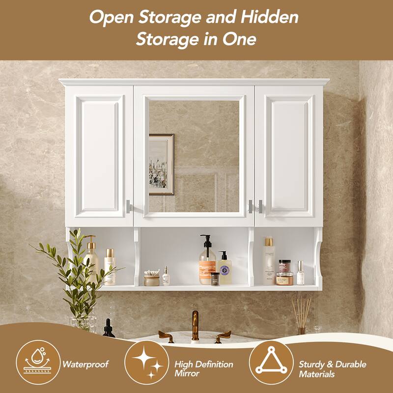 35'' x 28'' Wall Mounted Bathroom Cabinet, Modern Bathroom Wall Cabinet with Mirror and Open Shelves