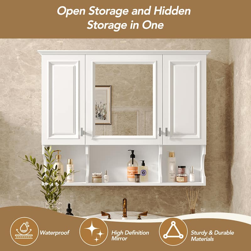 35'' x 28'' Wall Mounted Bathroom Medicine Cabinet, Modern Bathroom Wall Cabinet with Mirror, Mirror Cabinet with Open Shelves