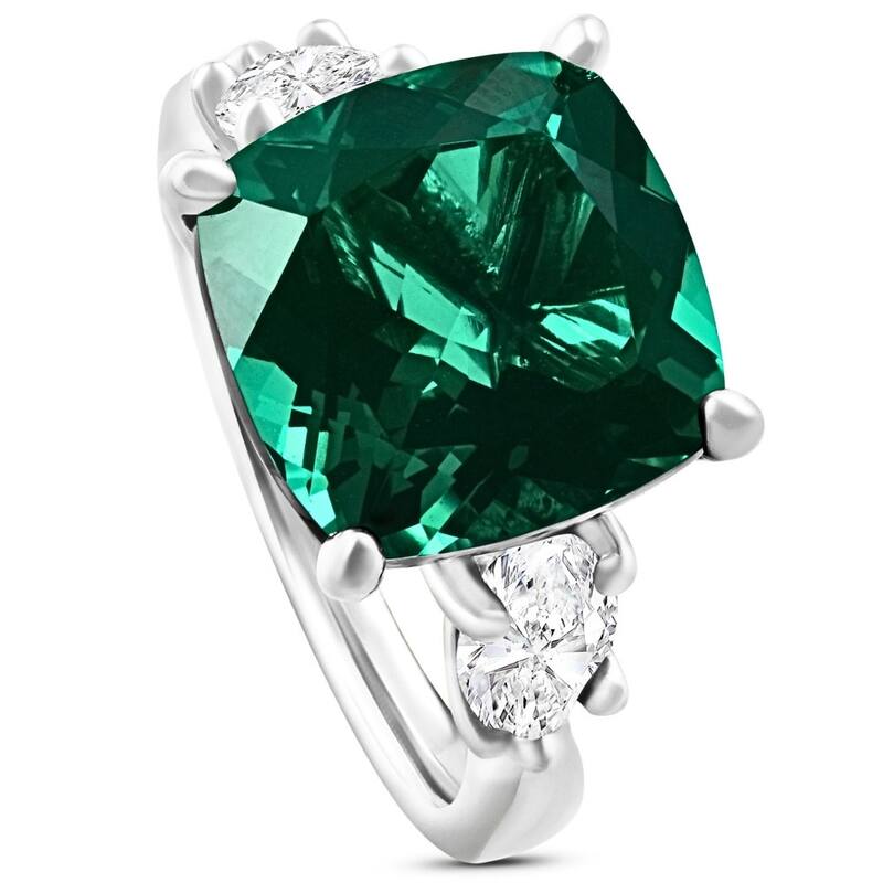 7.55Ct Green Cushion Emerald & Marquise Three Stone Ring Gold lab Grown