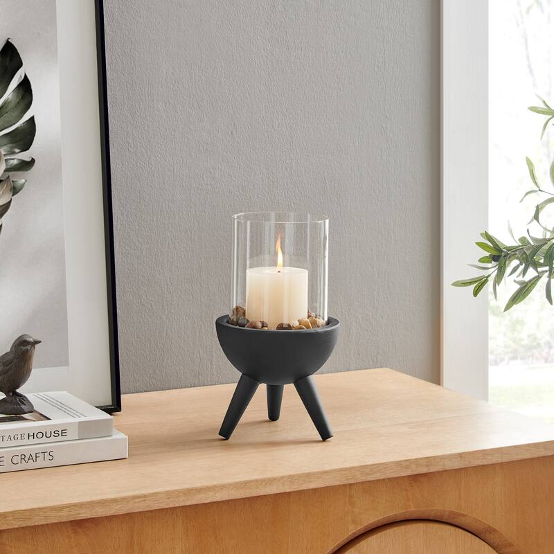 Small Glass Hurricane Candle Holders with Pedestal Base - 10.5" - Black