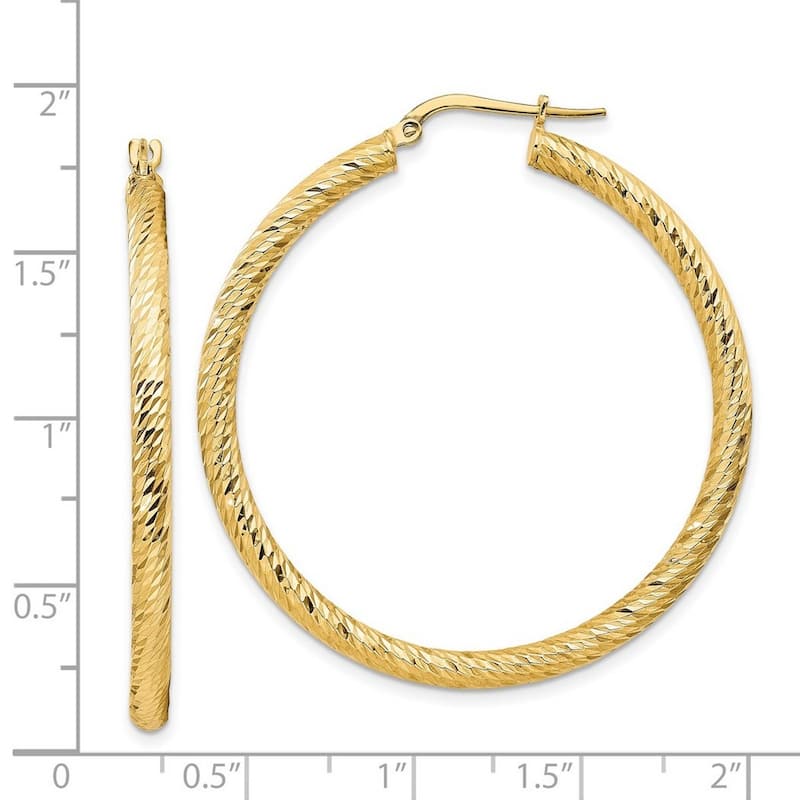 Curata 14k Yellow Gold 3x35 Sparkle Cut Round Hoop Earrings