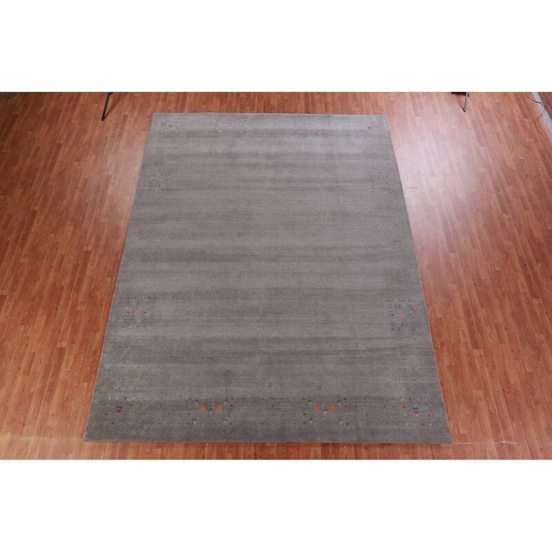 Hand Knotted Oriental 100% Wool Carpet Tribal Tribal Greys & Charcoal Gabbeh Area Rug - 12' 5'' X 9' 3''