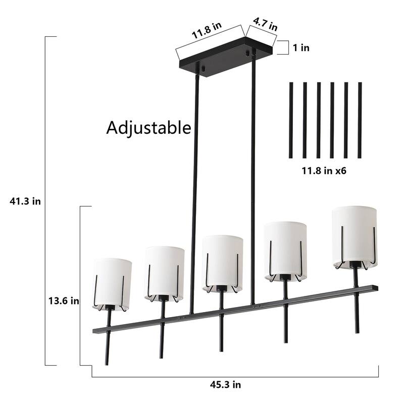 5-light Fabric Kitchen Island Chandelier - Matte Black