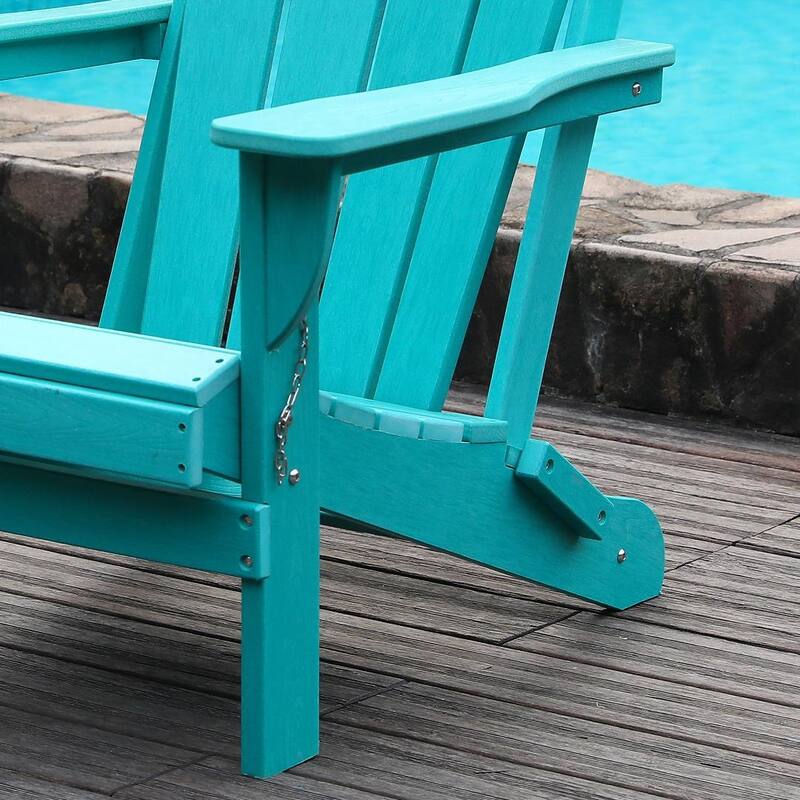 Adirondack Folding Chair with Dual Cup Holders - HDPE All-Weather Outdoor Chairs, Wood-Like Patio Chair for Backyard, Camping