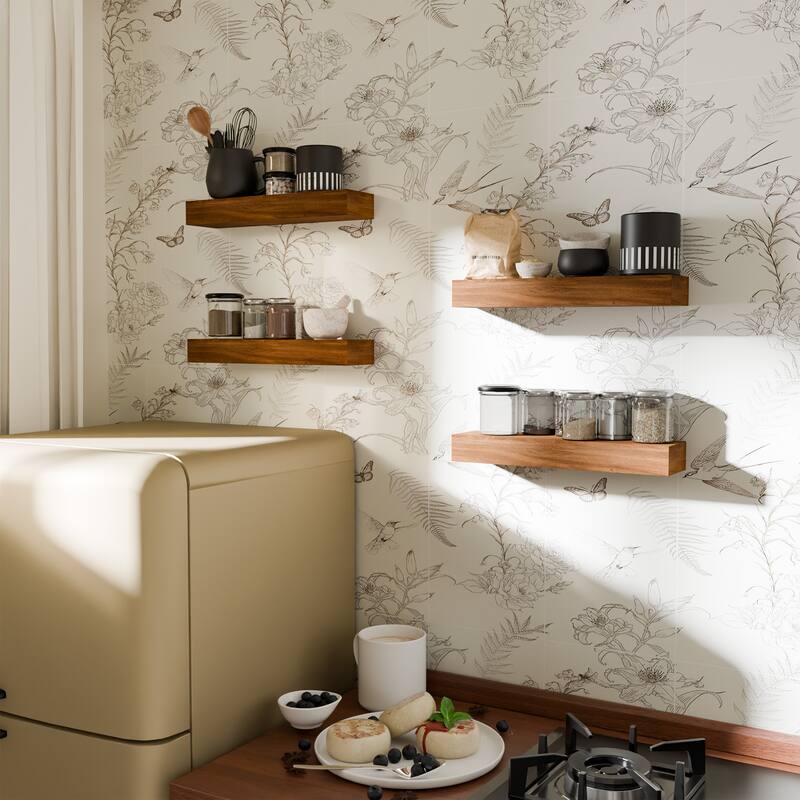 Set of 4 Wooden Floating Wall Shelves for Bathroom, Kitchen, Living Room
