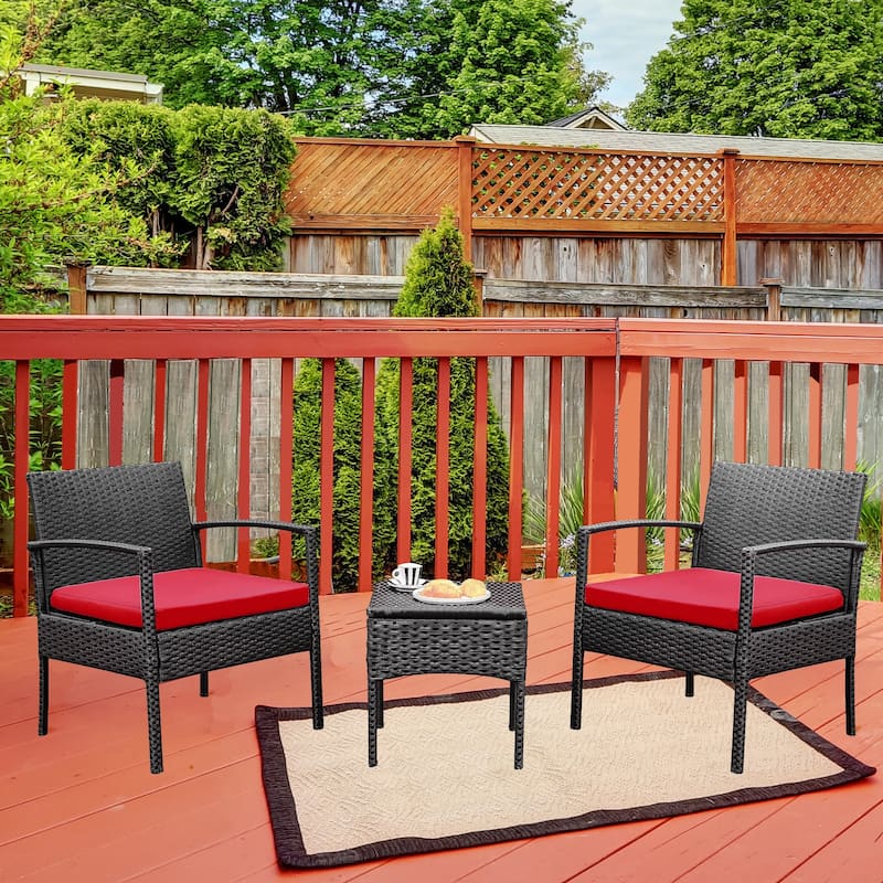 Tappio Outdoor Bistro Set PE Rattan Chairs with Cushions (Set of 3) - 28"H x 23.3"W x 23.3"D