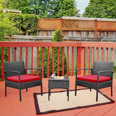 Tappio Outdoor Bistro Set PE Rattan Chairs with Cushions (Set of 3) - 28"H x 23.3"W x 23.3"D
