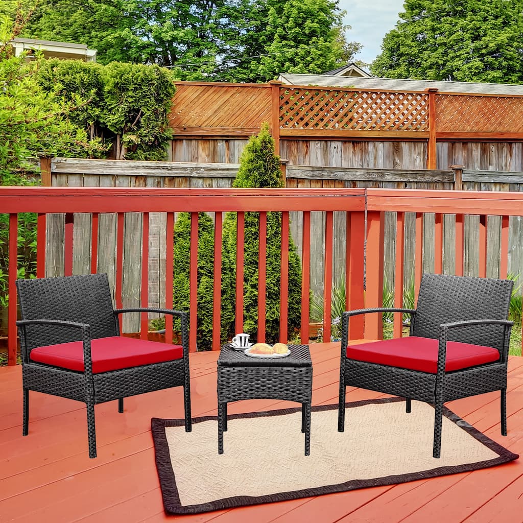 Tappio Outdoor Bistro Set PE Rattan Chairs with Cushions (Set of 3) - 28"H x 23.3"W x 23.3"D