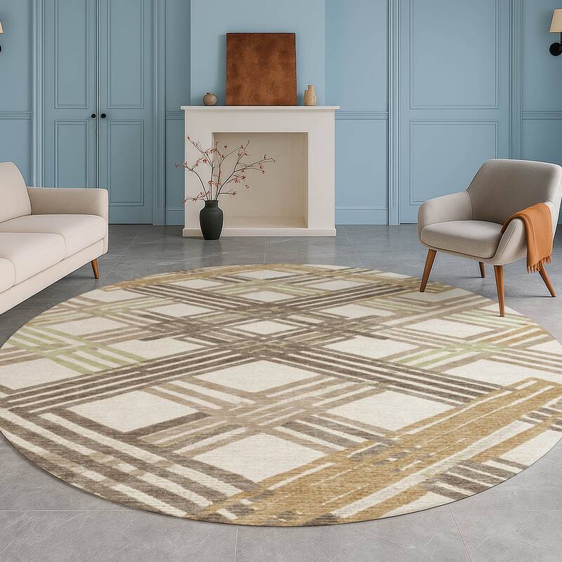 Machine Washable Indoor/ Outdoor Modern Trellis Chantille Rug