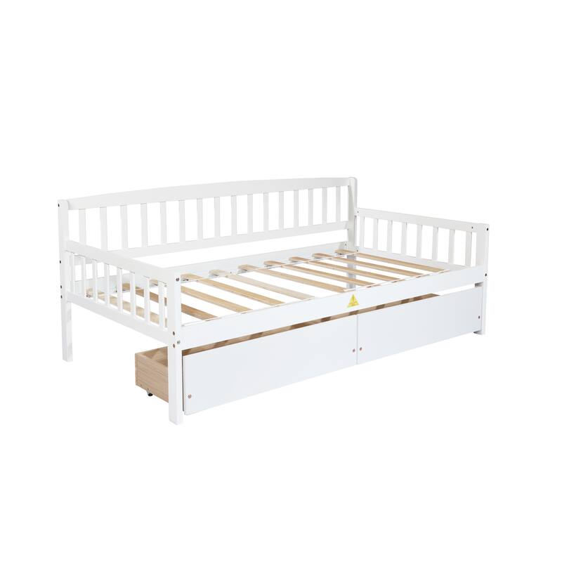 Modern Twin Size Pine Wooden Daybed with Two Storage Drawers for Bedroom
