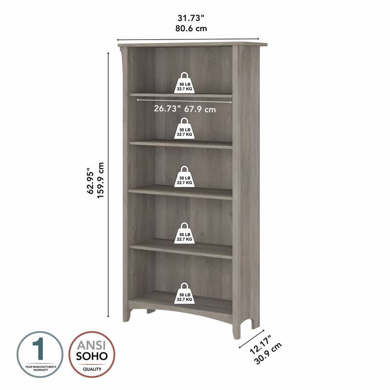 Bush Furniture Salinas Tall 5 Shelf Bookcase with Adjustable Shelves