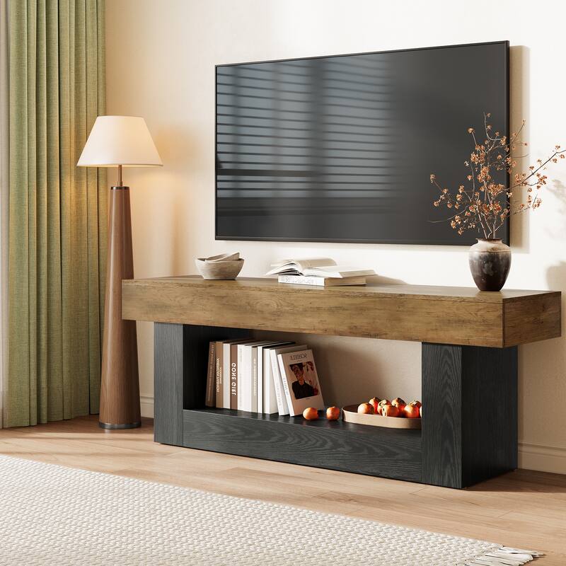 63" TV Stand for 55/60/65-inch TVs, Entertainment Center with Shelf - Rustic Brown & Black