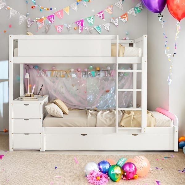 slide 2 of 57, Full-Over-Full Bunk Bed with Twin size Trundle,Storage and Desk,Space-Efficient Multifunctional Loft Bunk Bed With Storage White