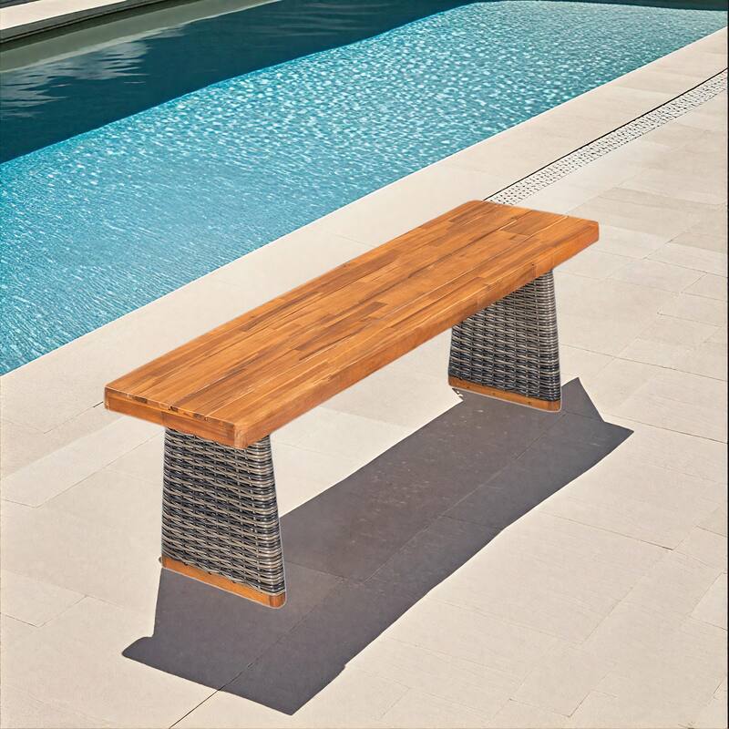 Christopher Knight Home - Lydia Outdoor Acacia Wood Dining Set with Handwoven Rattan Details and Slatted Tabletop