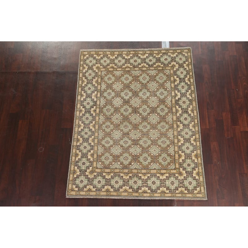 Vegetable Dye Geometric Khotan Wool Area Rug Hand-knotted Foyer Carpet - 4'8" x 6'0"