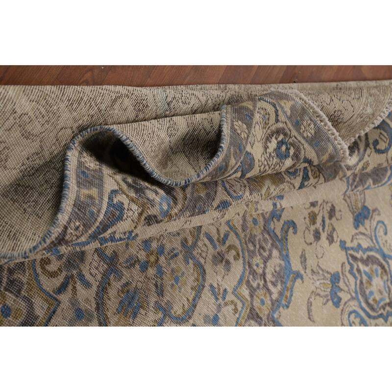 Tabriz Persian Area Rug Hand-Knotted Beige Floral Wool Carpet - 8'2"x 10'9"