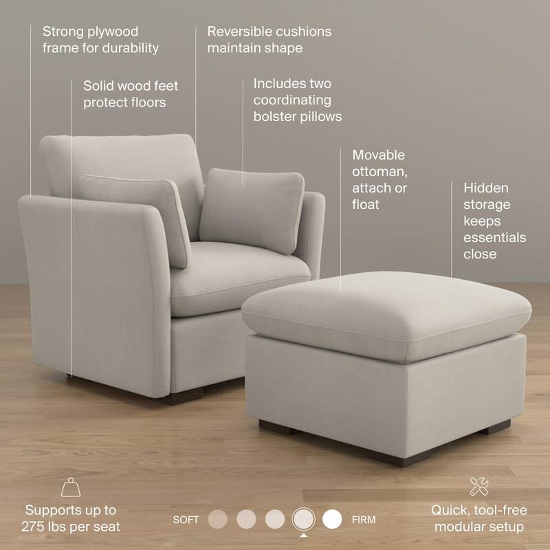 Bush Home Sienna Modular Accent Chair with Storage Ottoman