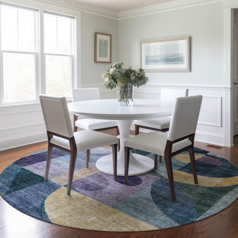 Machine Washable Indoor/ Outdoor Contemporary Geo Chantille Rug - Blue - 8' x 8'