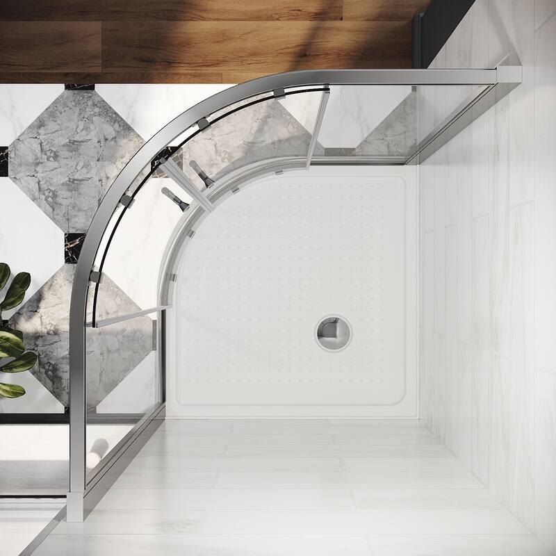 Elegant Curved Corner Entry Shower Enclosure Neo-Round 36.7" W x 36.7" D x 72" H Double Sliding Shower Doors in Chrome Finish