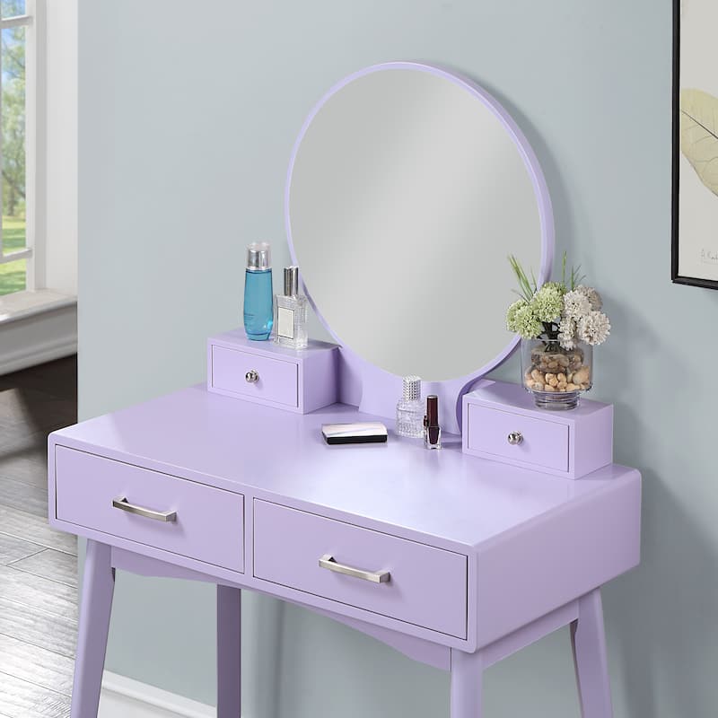Contemporary Wood Vanity and Stool Set for Bedroom