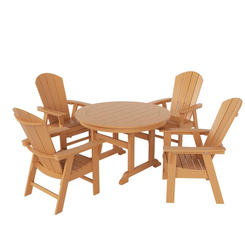 Laguna Hdpe All Weather Outdoor Patio Round Adirondack Dining Chairs Set (5-Piece Set) - Teak