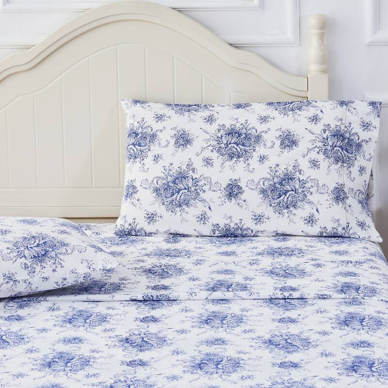 Floral Etching Cotton Sheet Set Navy Blue