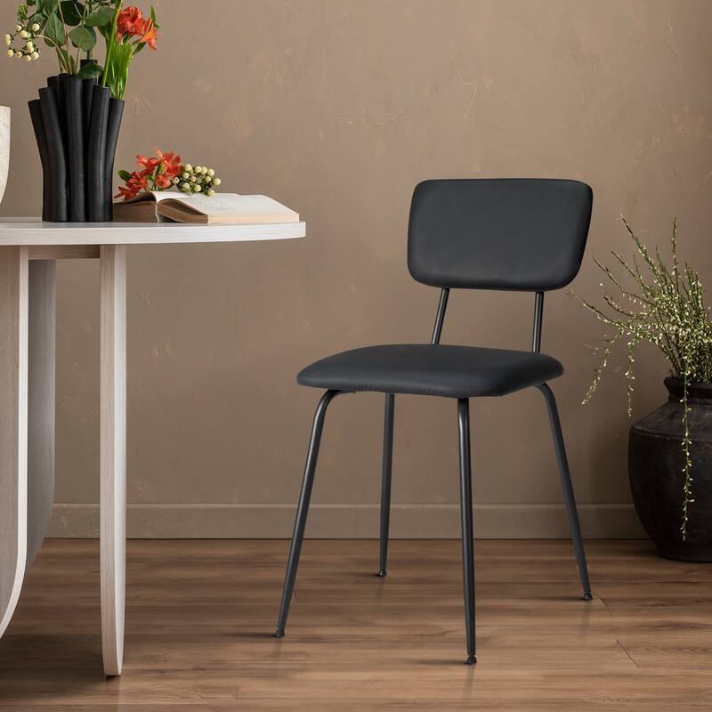 Black Iron Frame Padded Dining Chairs Set of 4 Modern Minimalist - 15.7 x 19.6 x 33.4 in