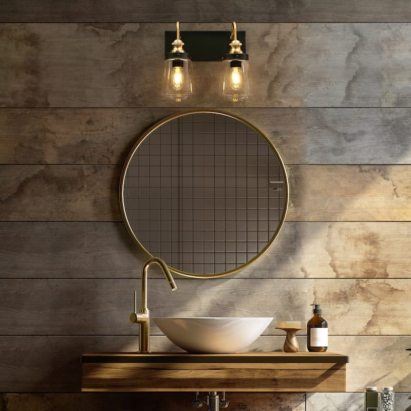 Cozia Luxury Modern Farmhouse Bathroom Vanity Light Black Gold Wall Sconce with Clear Glass