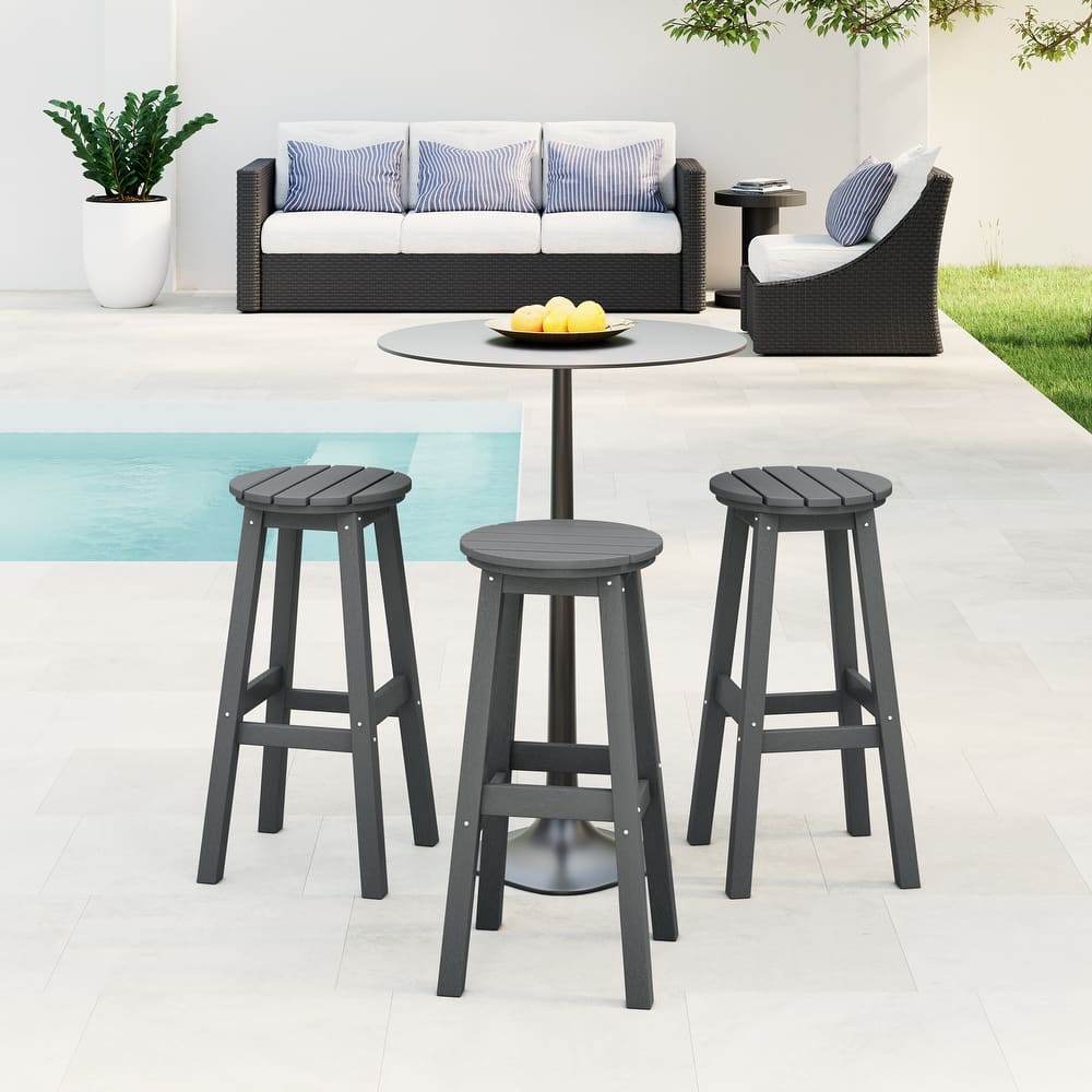 Laguna Hdpe All Weather Outdoor Patio 29" Round Bar Stool (Set Of 3)