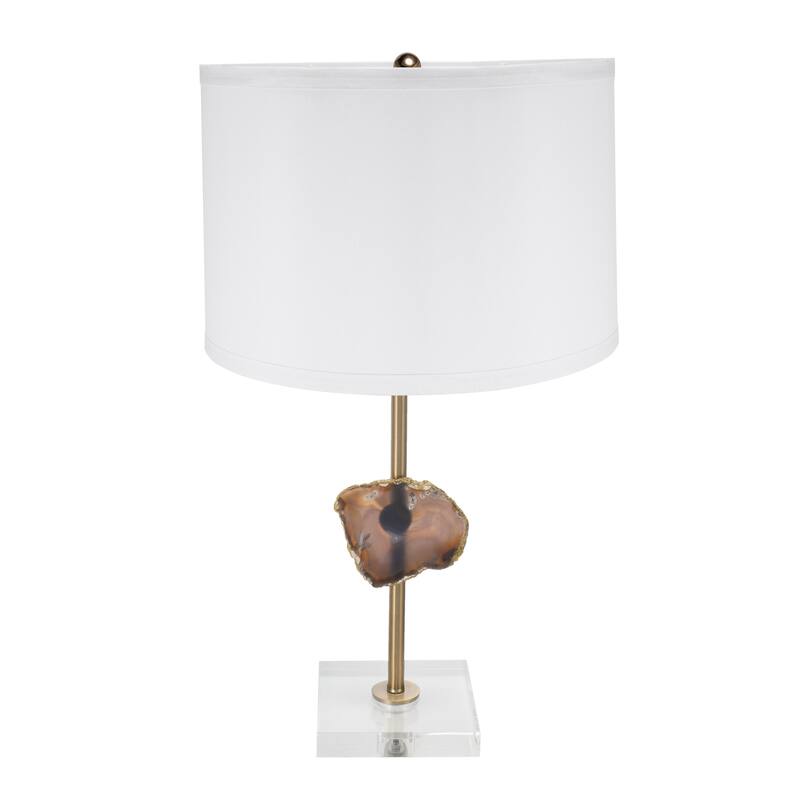 D14x25.2" Gold Table Lamp with Agate Slice and White Drum Shade