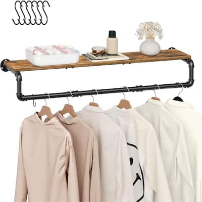 43.3in Wall Mounted Garment Rack with Top Shelf - 6.7"D x 43.3"W x 10.2"H