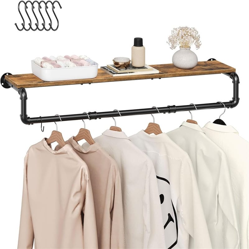 43.3in Wall Mounted Garment Rack with Top Shelf - 6.7"D x 43.3"W x 10.2"H
