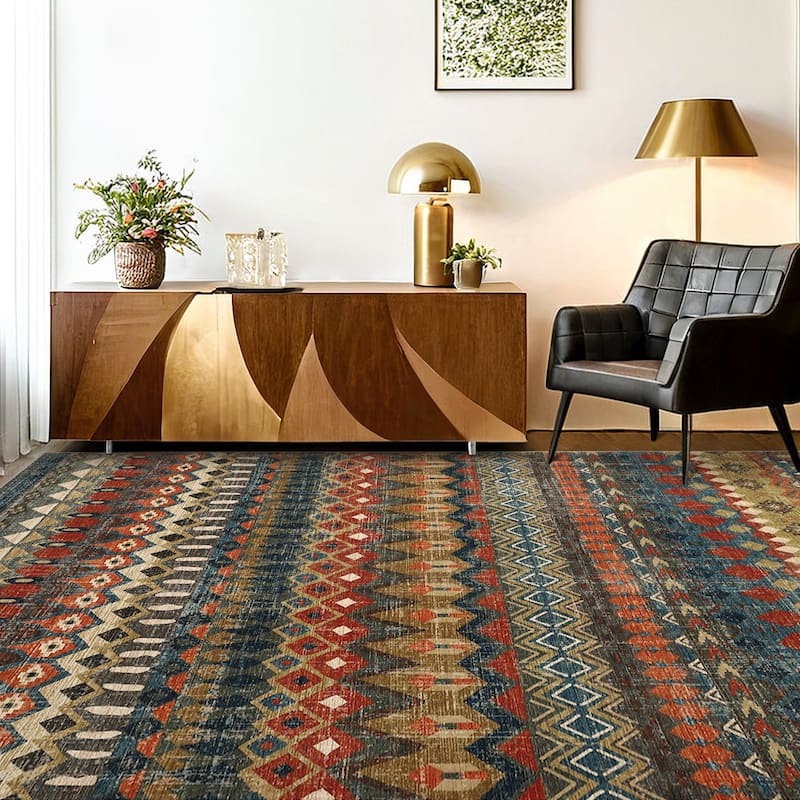 Garvee Boho Geo Low Pile Foldable Area Rug