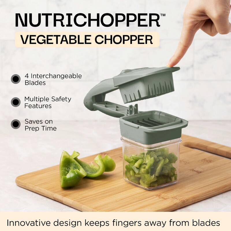 NutriChopper 7-Piece Handheld Vegetable and Fruit Chopper with 4 Blades and Container