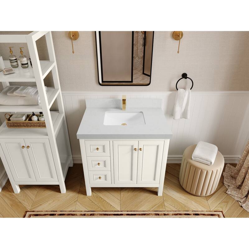 Willow Collections 36 in. W x 22 in. D Nashville Center Right Sink Bathroom Vanity with Countertop - 2”Carrara Quartz - Ivory