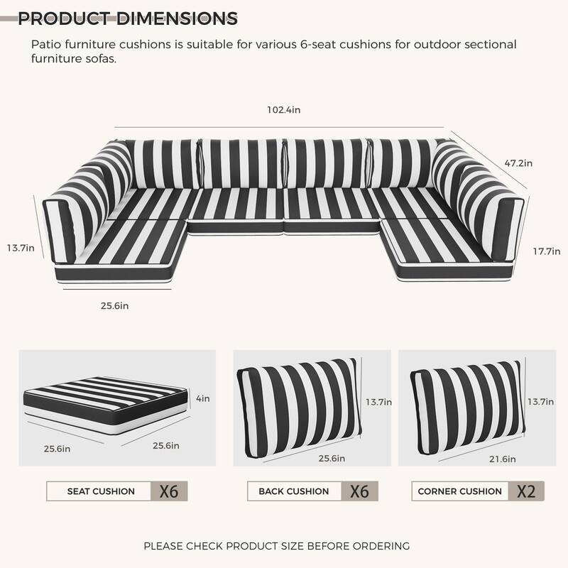 14 Piece Outdoor Furniture Replacement Cushions,Patio Seat Cushions