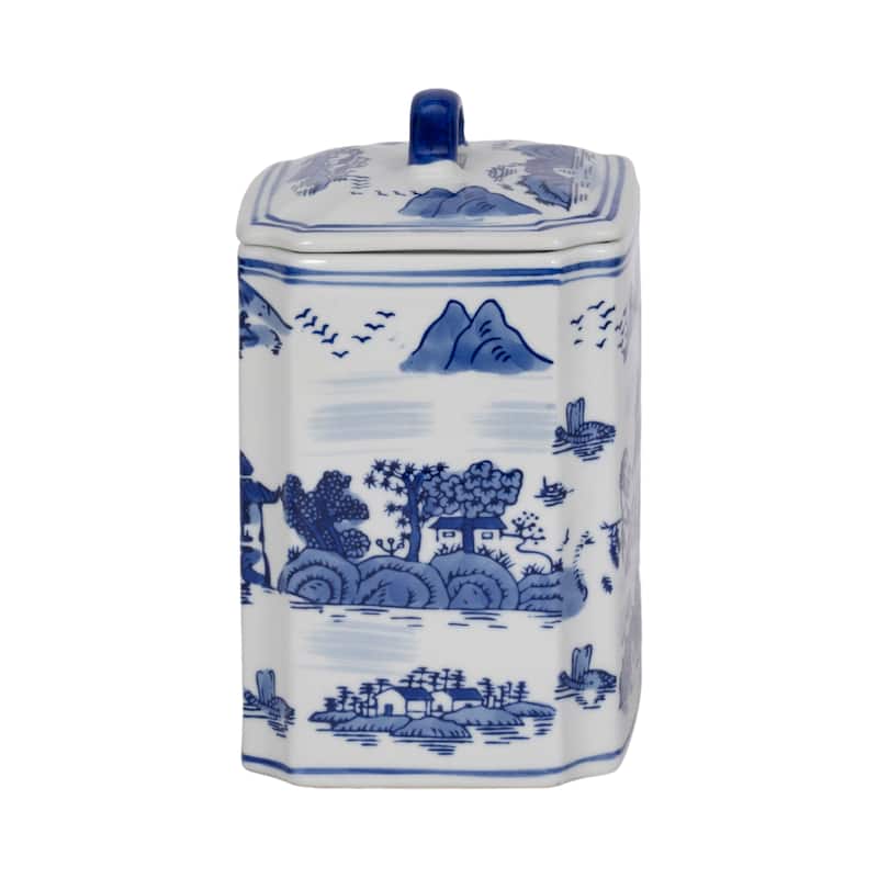 Sagebrook Home Stoneware Ceramic Chinoiserie Decorative Container with Lid