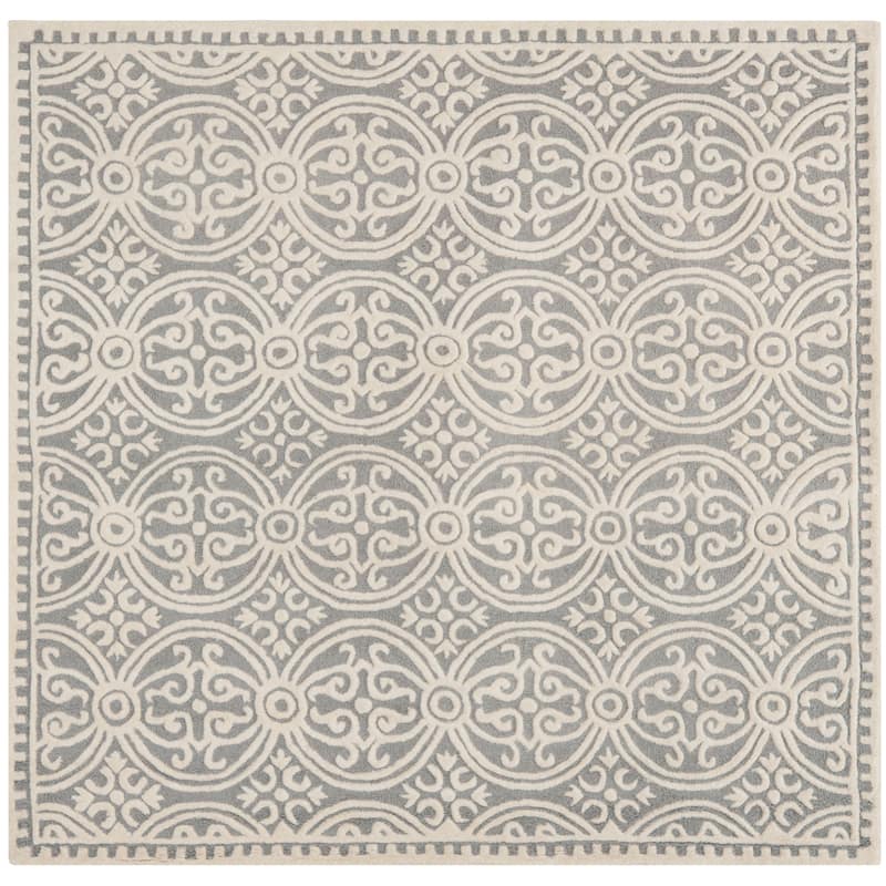 SAFAVIEH Handmade Cambridge Myrtis Moroccan Wool Rug - 6' Square - Silver/Ivory - Square