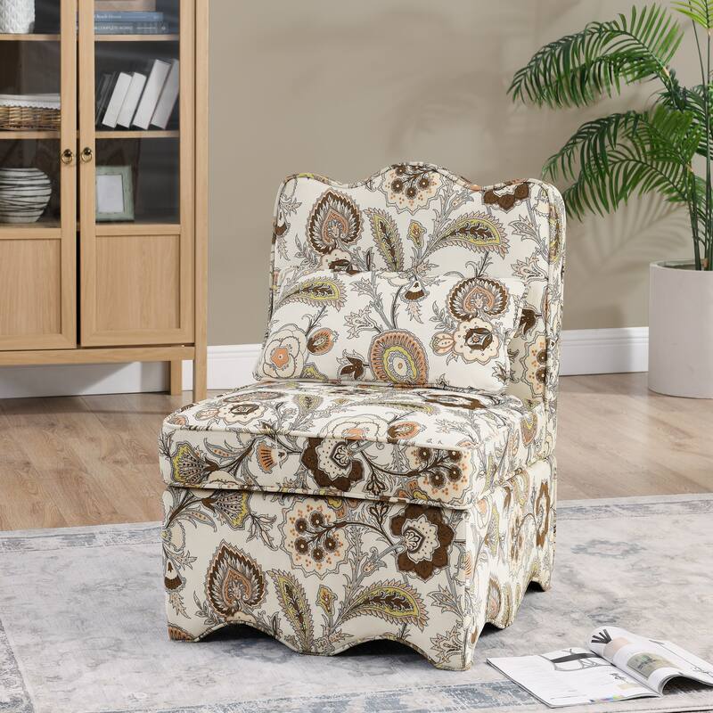 Upholstered Single Sofa Lounge Chair with Floral Pattern,Soft seat cushion and backrest,Armless Accent Chair - Brown